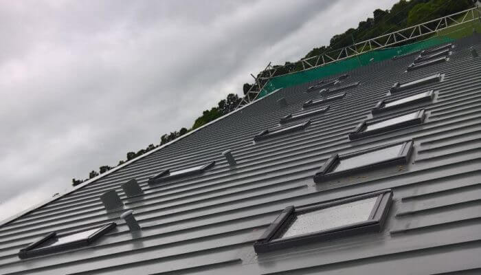 Commercial rooflights installed all the way along a building