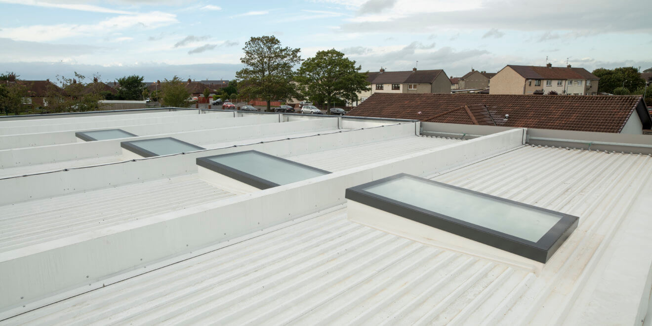 Roof top view of installed commercial rooflights installed at a nusery